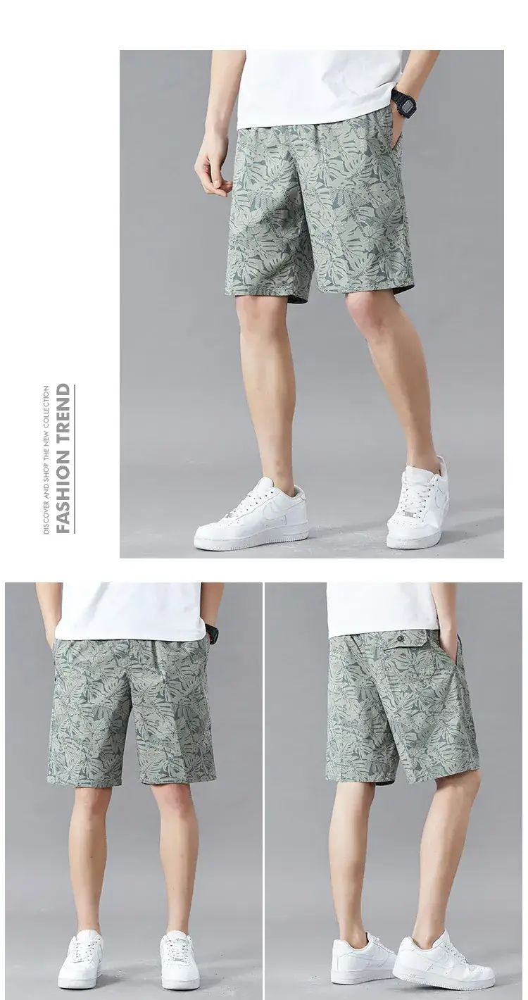 Men Printed Cotton Shorts Red Tropical High Waist — feature 10