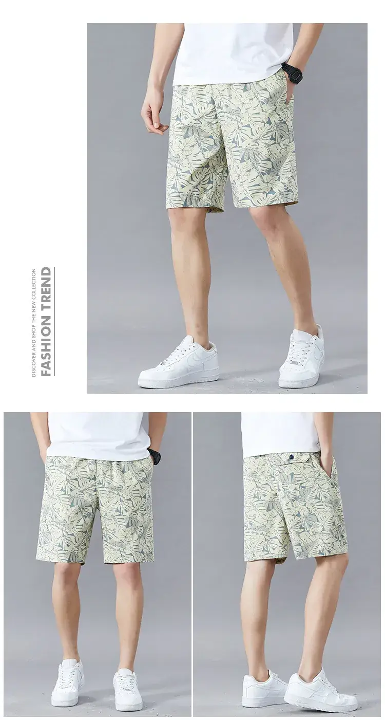 Men Printed Cotton Shorts Red Tropical High Waist — feature 8