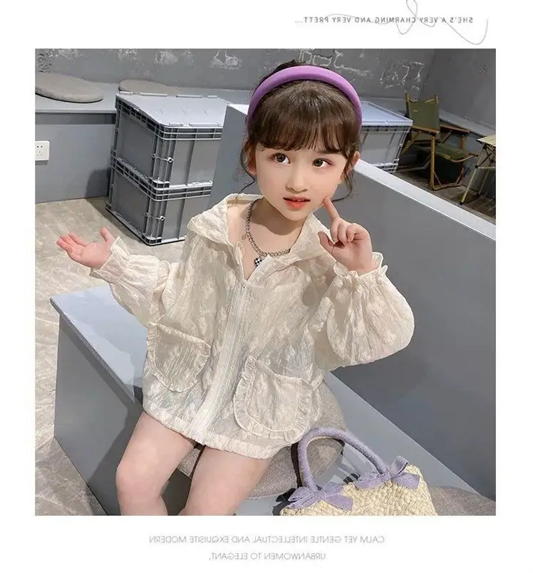 Girls' Summer Sunscreen Shirt Jacket Set Beige Cotton — feature 4