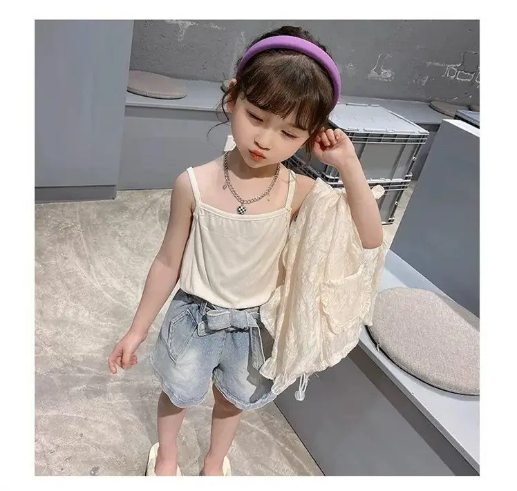 Girls' Summer Sunscreen Shirt Jacket Set Beige Cotton — feature 5