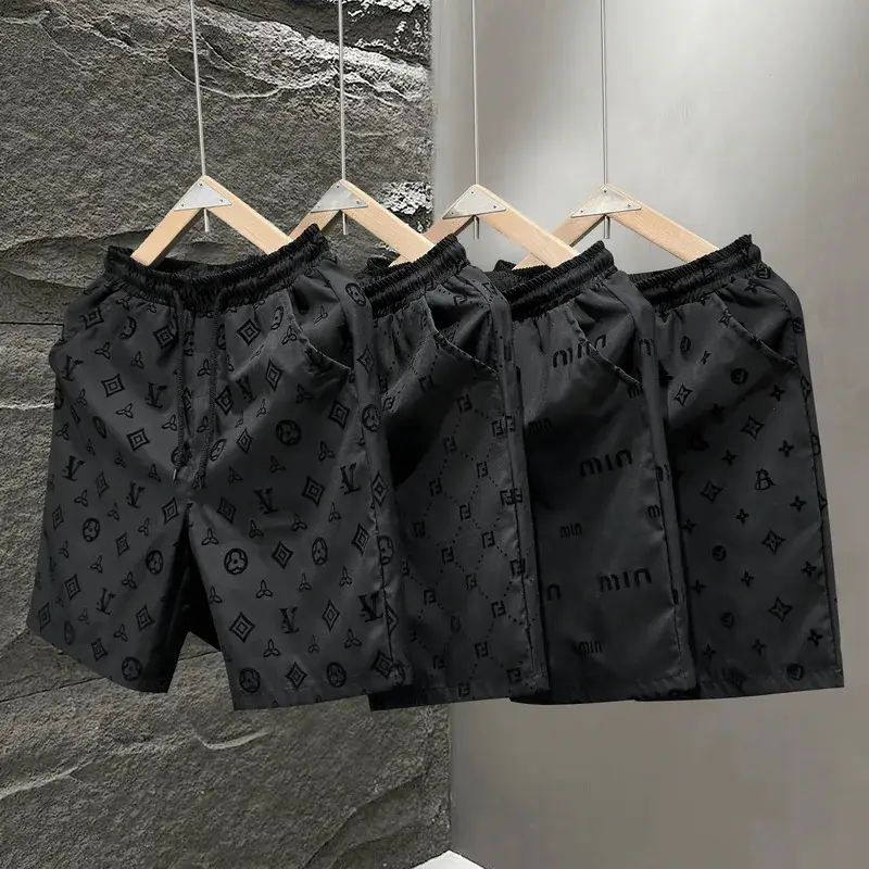 Men Black LV Print Casual Shorts Summer - Image 5