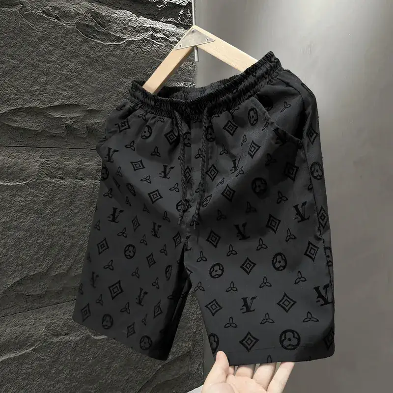 Men Black LV Print Casual Shorts Summer - Image 6