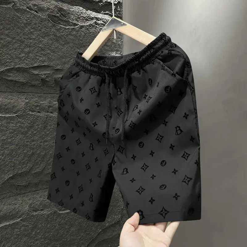 Men Black LV Print Casual Shorts Summer - Image 8