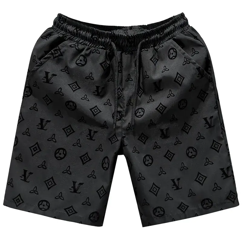 Men Black LV Print Casual Shorts Summer - Image 9