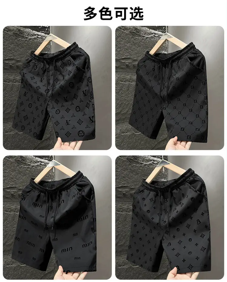 Men Black LV Print Casual Shorts Summer — feature 11