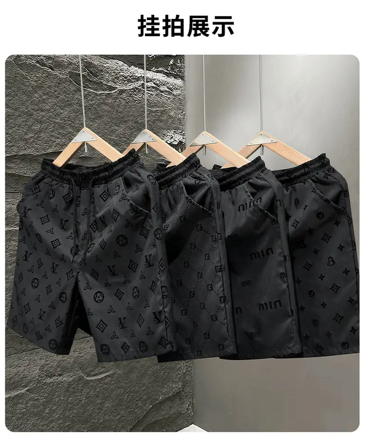 Men Black LV Print Casual Shorts Summer — feature 12