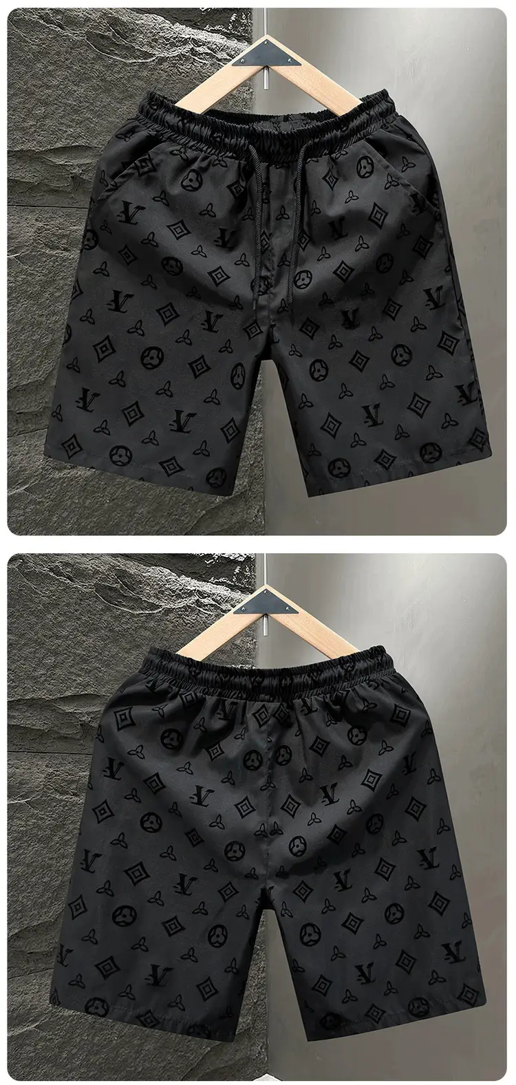 Men Black LV Print Casual Shorts Summer — feature 13