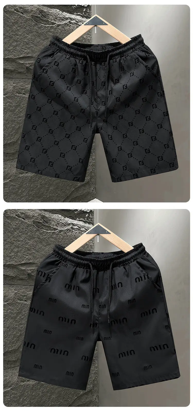Men Black LV Print Casual Shorts Summer — feature 14