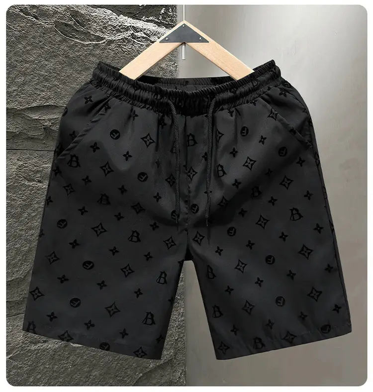 Men Black LV Print Casual Shorts Summer — feature 15