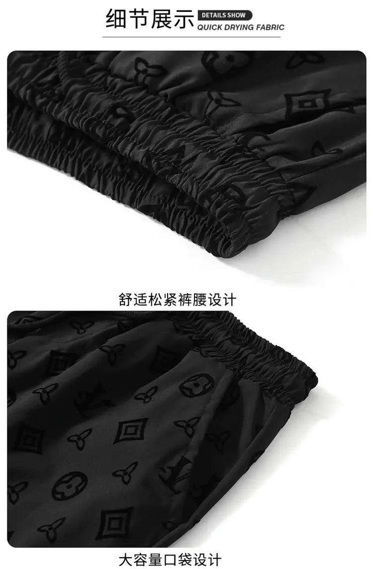 Men Black LV Print Casual Shorts Summer — feature 16