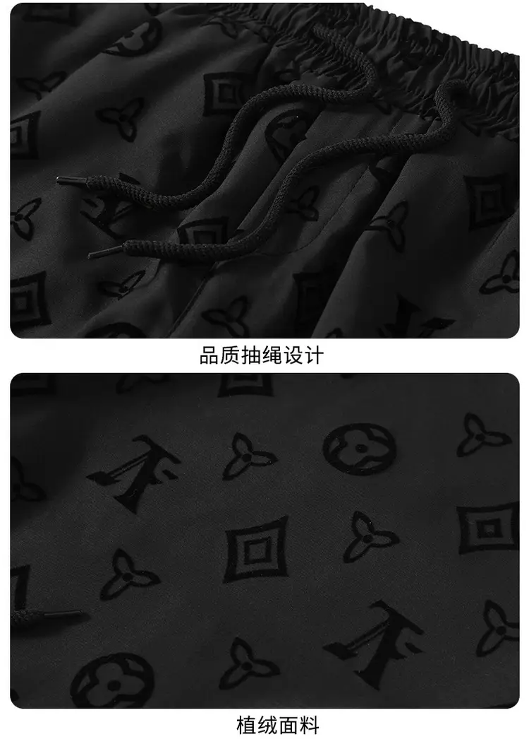 Men Black LV Print Casual Shorts Summer — feature 17