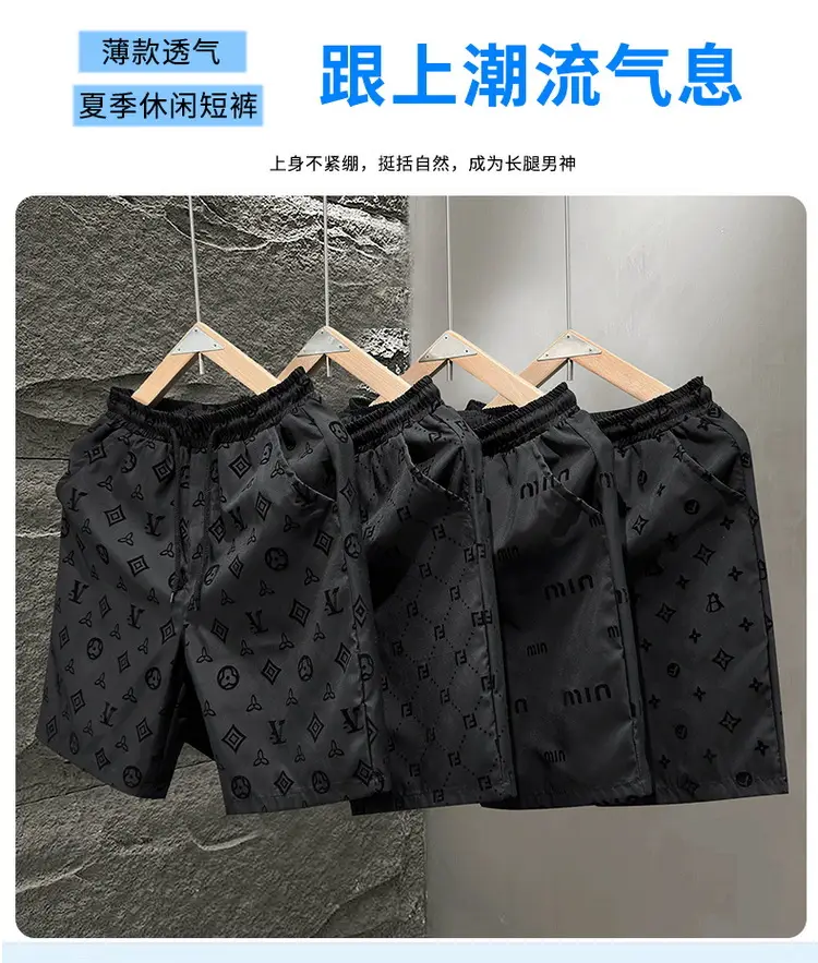 Men Black LV Print Casual Shorts Summer — feature 6