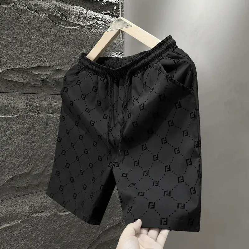 Men Black LV Print Casual Shorts Summer - Image 2