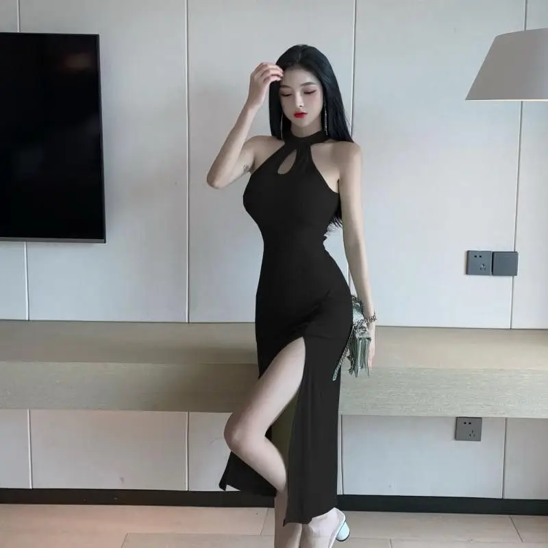 Summer French Style Green Slim Fit Hip Split Dress for Women — feature 11