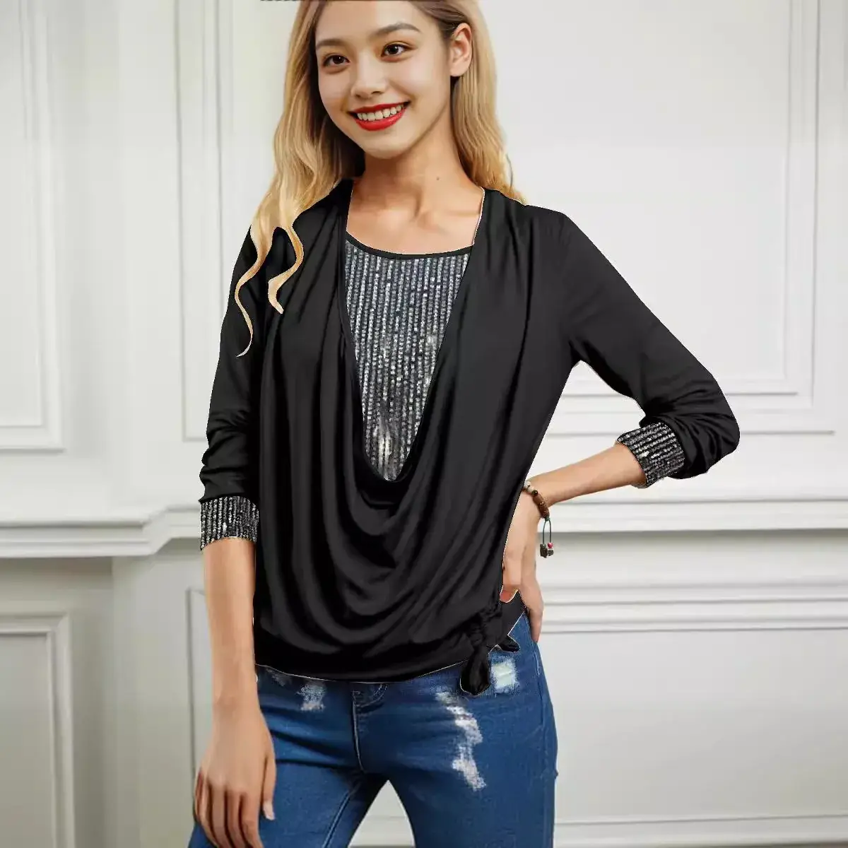 2025 Spring Sequin Long Sleeve Women's Top - Image 12