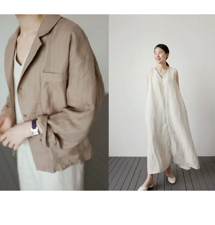 Japanese Korean Summer V Neck Silk Linen Vest Dress Long Skirt Belt — feature 11
