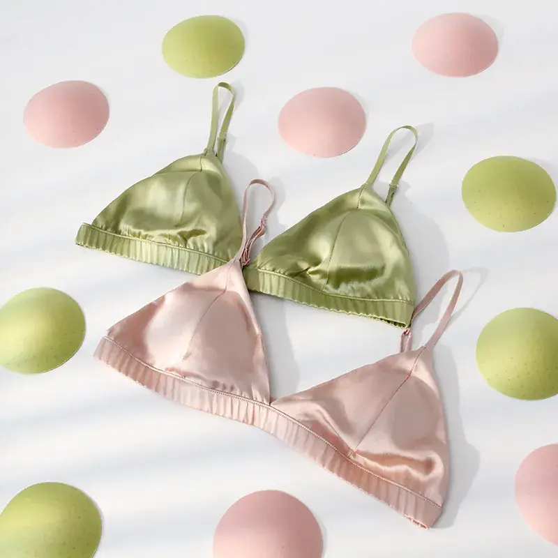 Silk Underwear Thin Strap Mulberry Silk French No Steel Ring Triangle Cup Small Chest