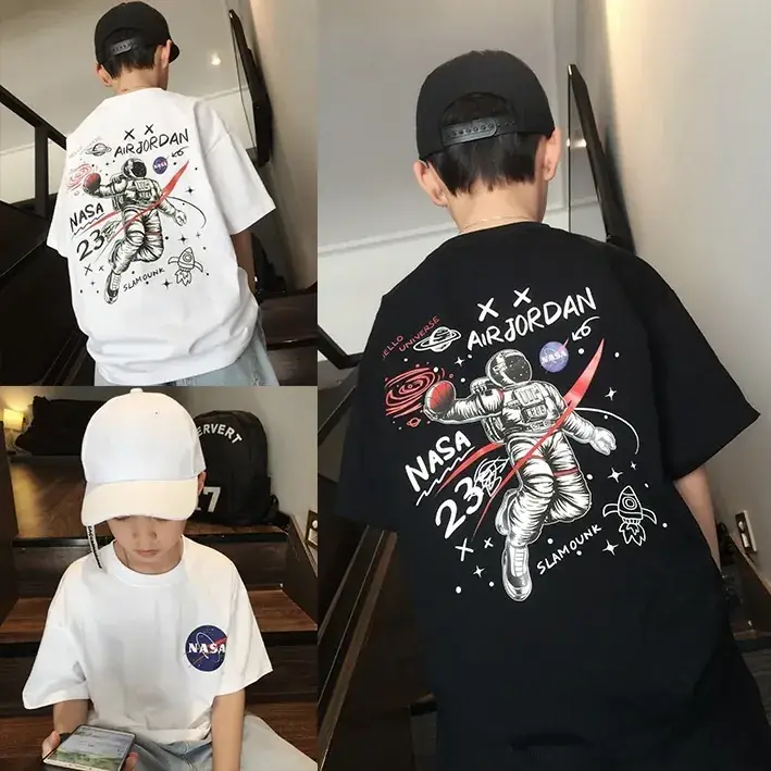 Kids NASA T-Shirt White Black Cotton Summer Wear - Image 2