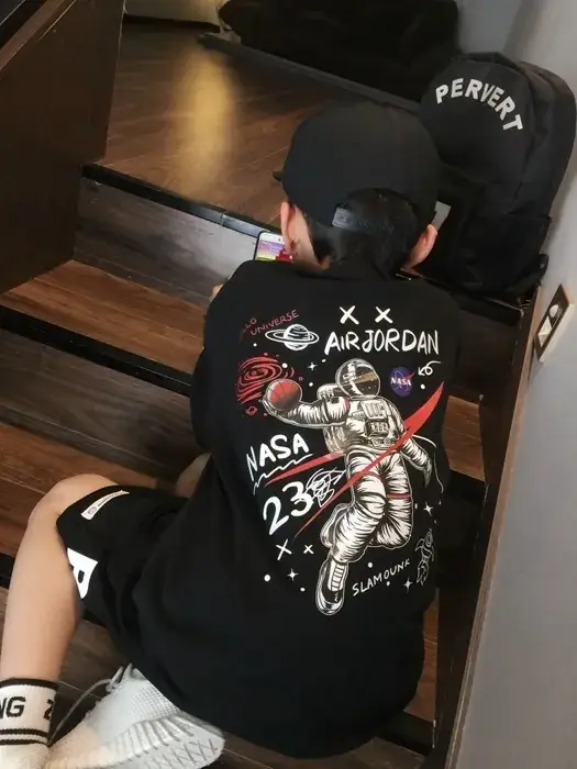 Kids NASA T-Shirt White Black Cotton Summer Wear — feature 22