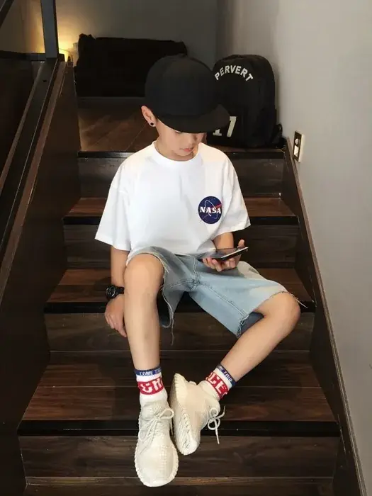 Kids NASA T-Shirt White Black Cotton Summer Wear — feature 3