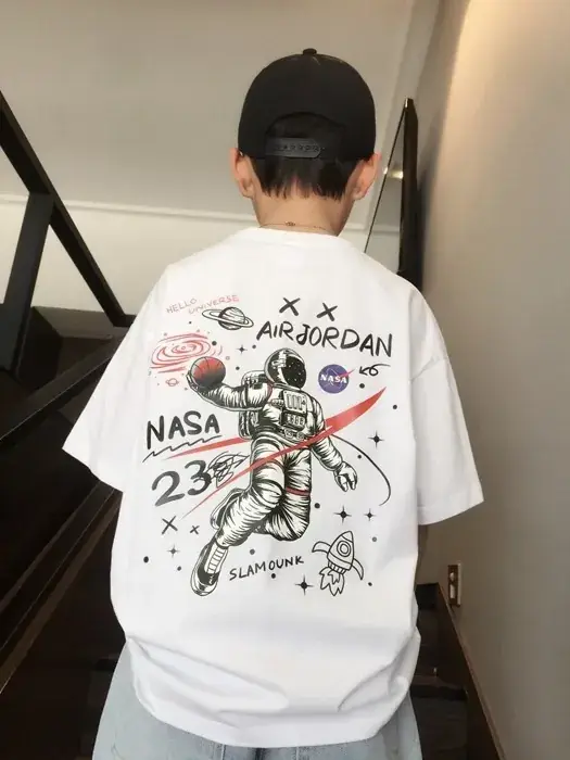 Kids NASA T-Shirt White Black Cotton Summer Wear — feature 7