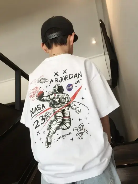 Kids NASA T-Shirt White Black Cotton Summer Wear — feature 8
