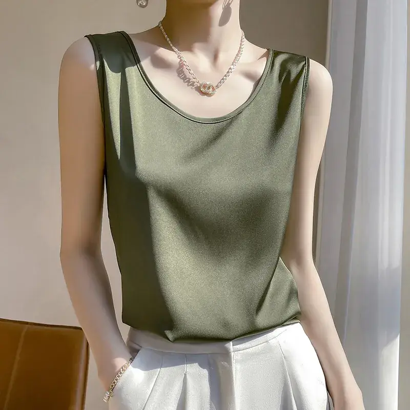 Women's Olive Green Sleeveless V-Neck Top - Image 14
