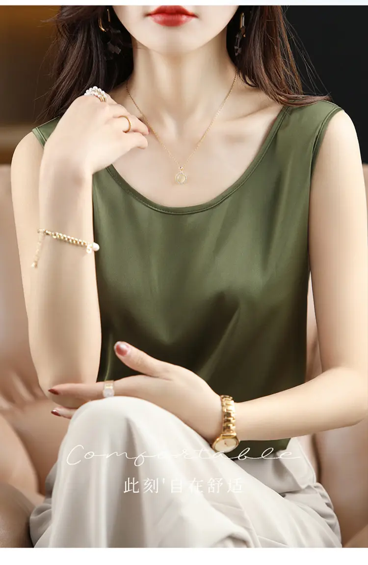 Women's Olive Green Sleeveless V-Neck Top — feature 79
