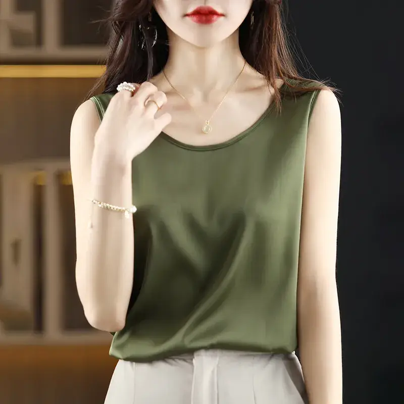 Women's Olive Green Sleeveless V-Neck Top - Image 10