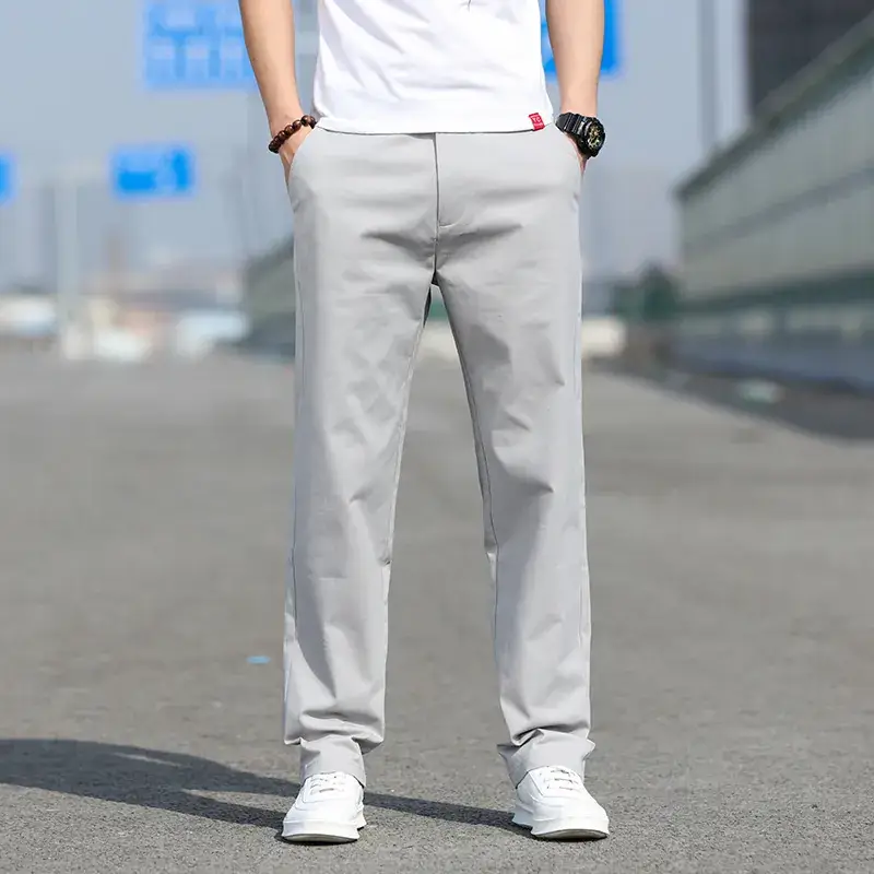 Men Slim Fit Stretch Straight Pants Black Cotton 2023 - Image 4