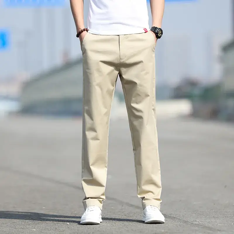Men Slim Fit Stretch Straight Pants Black Cotton 2023 - Image 5