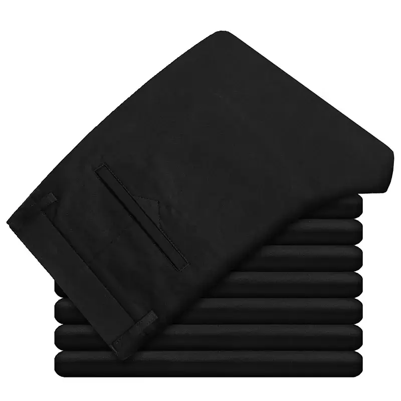Men Slim Fit Stretch Straight Pants Black Cotton 2023 - Image 8