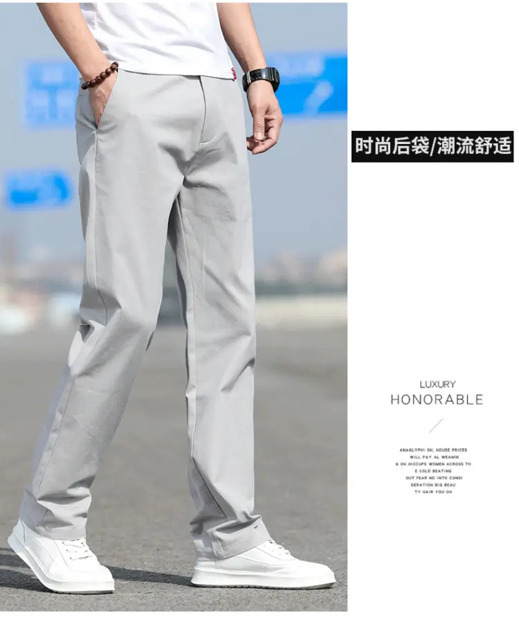 Men Slim Fit Stretch Straight Pants Black Cotton 2023 — feature 10
