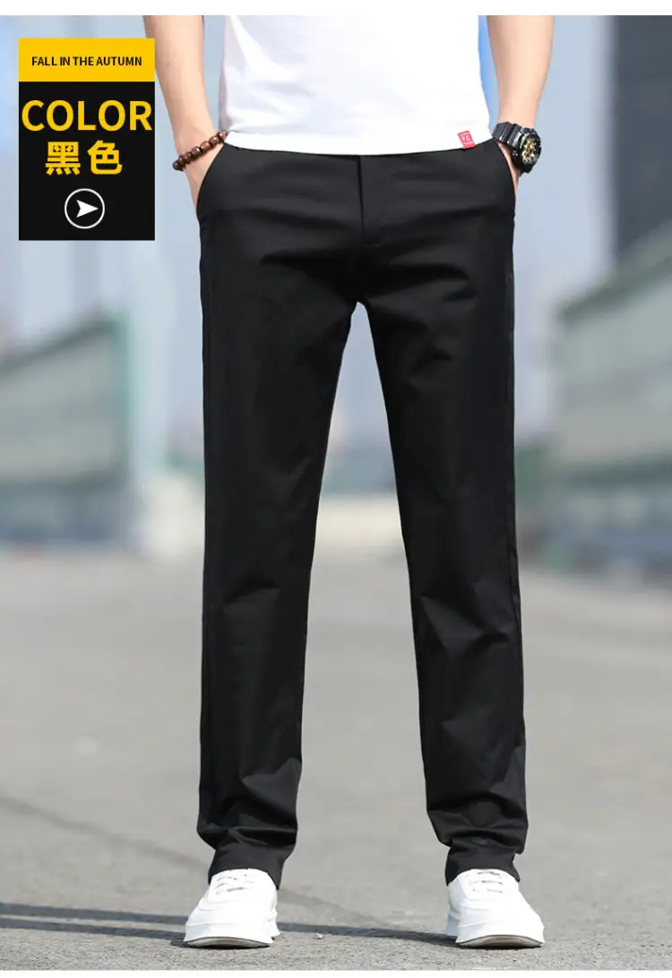 Men Slim Fit Stretch Straight Pants Black Cotton 2023 — feature 12