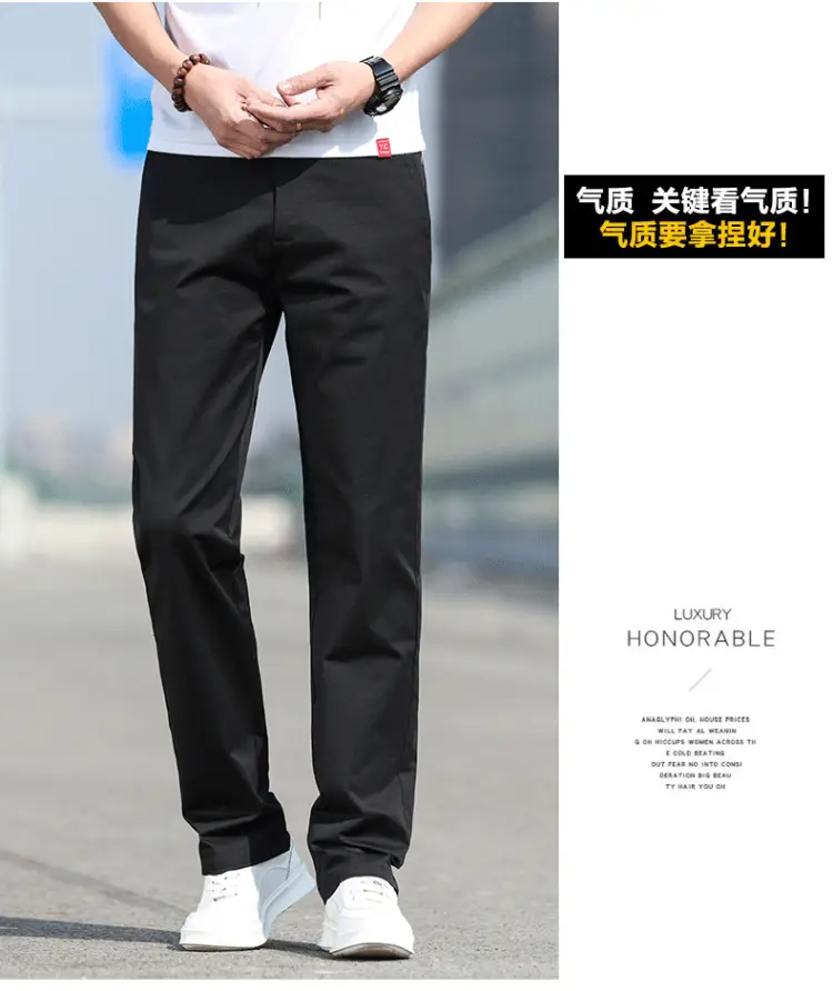 Men Slim Fit Stretch Straight Pants Black Cotton 2023 — feature 13