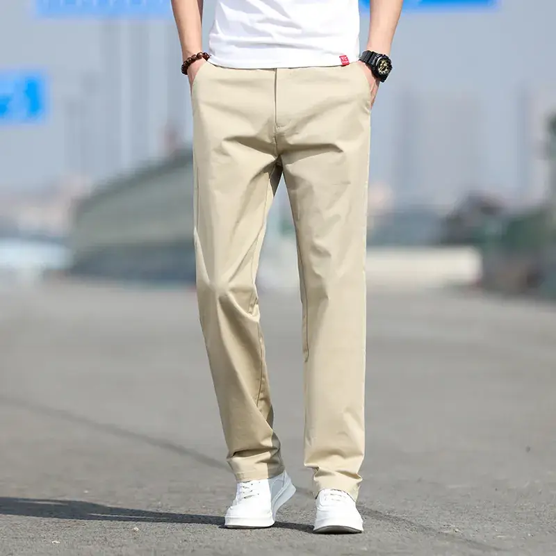 Men Slim Fit Stretch Straight Pants Black Cotton 2023 - Image 3