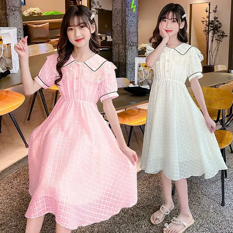 Girls Pink Grid Dress Medium Large Summer 2024 — feature 18