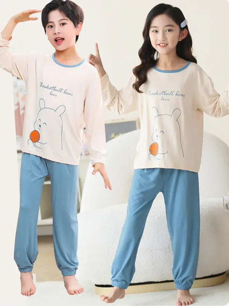 Boys Long Sleeve Sleepwear Set Blue White Large - Image 9