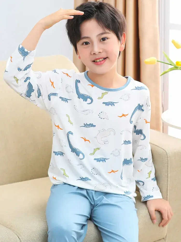 Boys Long Sleeve Sleepwear Set Blue White Large - Image 11