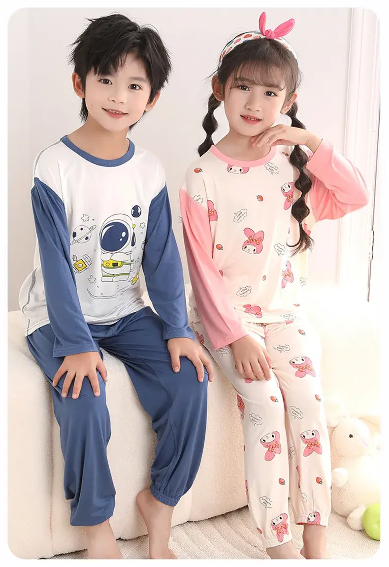 Boys Long Sleeve Sleepwear Set Blue White Large — feature 17