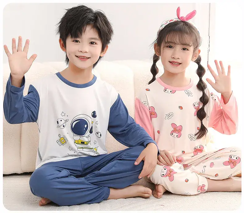 Boys Long Sleeve Sleepwear Set Blue White Large — feature 18