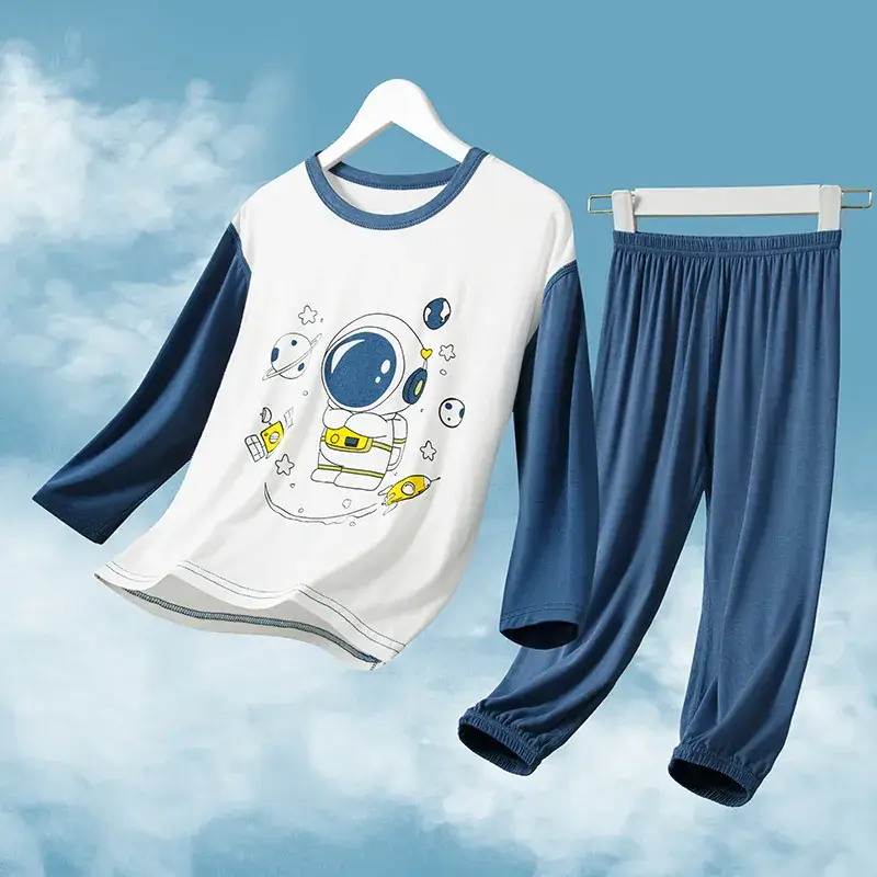 Boys Long Sleeve Sleepwear Set Blue White Large — feature 2