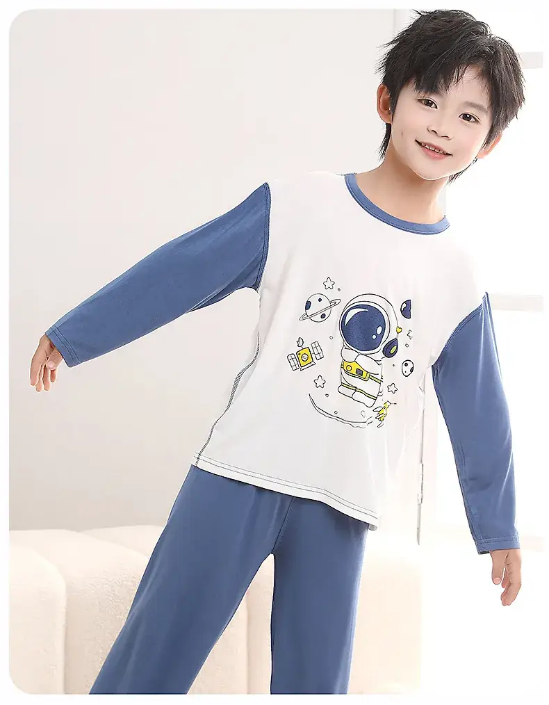 Boys Long Sleeve Sleepwear Set Blue White Large — feature 20