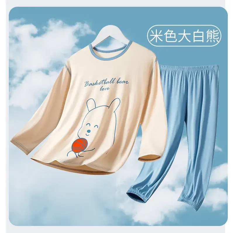 Boys Long Sleeve Sleepwear Set Blue White Large — feature 25