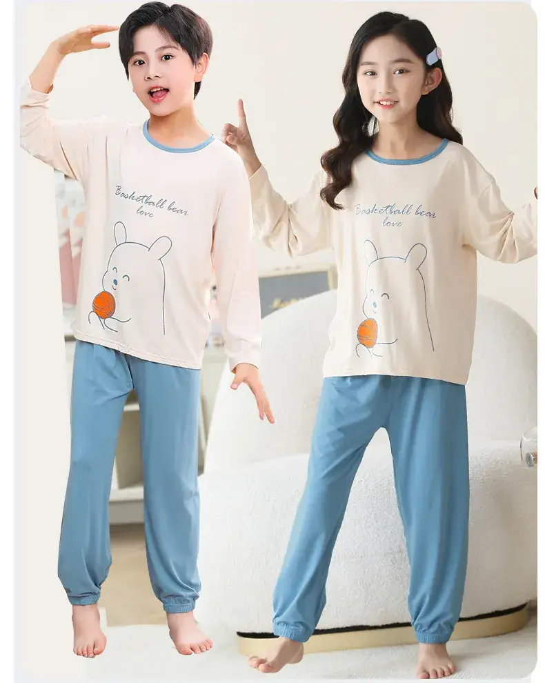 Boys Long Sleeve Sleepwear Set Blue White Large — feature 26