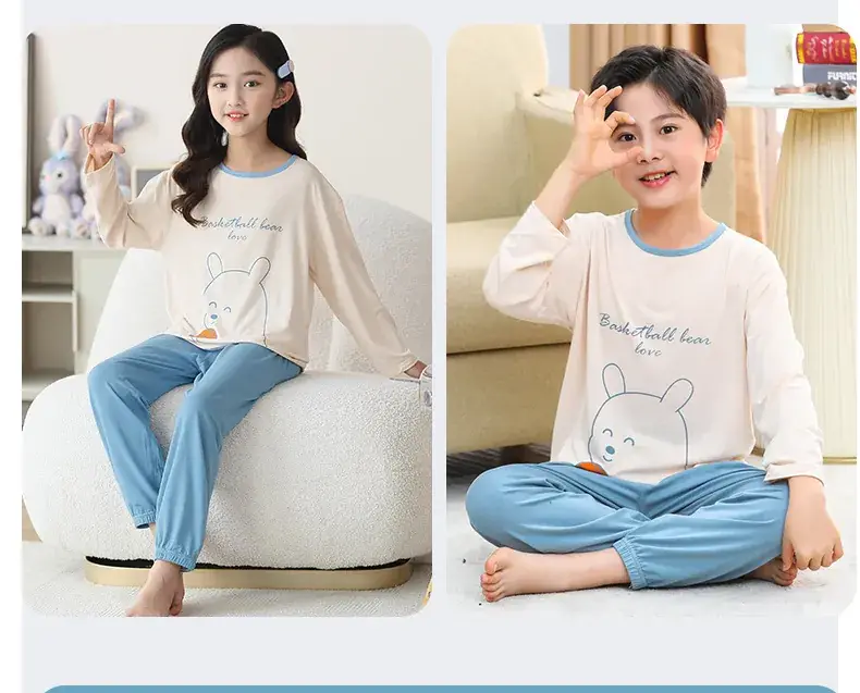 Boys Long Sleeve Sleepwear Set Blue White Large — feature 27