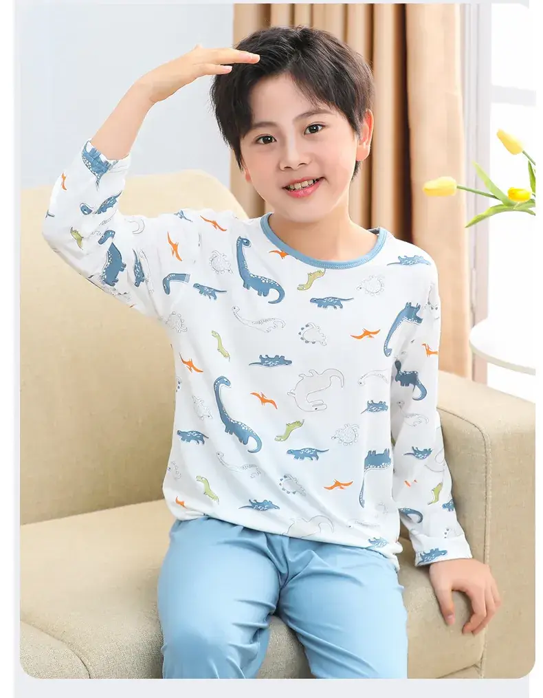 Boys Long Sleeve Sleepwear Set Blue White Large — feature 29