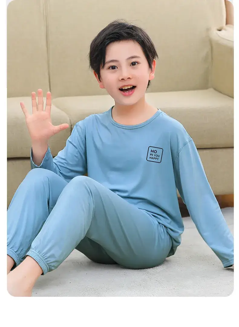 Boys Long Sleeve Sleepwear Set Blue White Large — feature 35