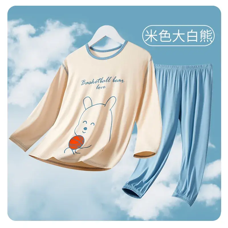 Boys Long Sleeve Sleepwear Set Blue White Large - Image 6
