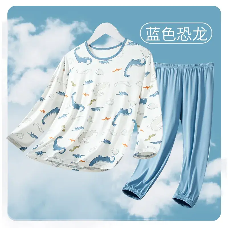 Boys Long Sleeve Sleepwear Set Blue White Large - Image 7